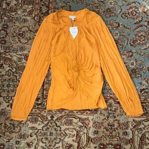 NWT Current Air Mustard Knot Satin Top